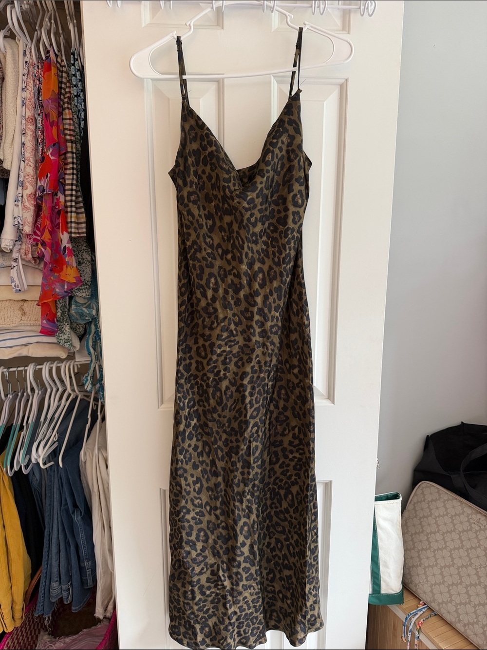 Zara Olive and Black Leopard-Print Maxi Slip Dress